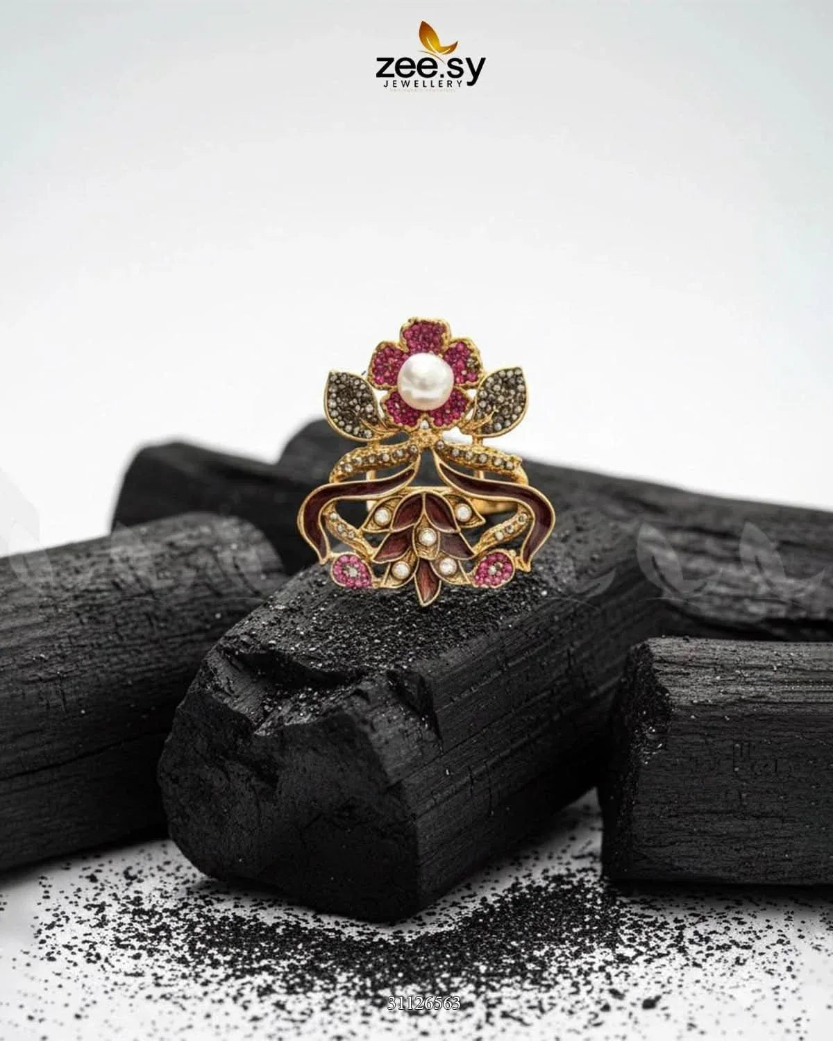 Delightful Floral Crystal Pave Ring Finger Ring - Zeesy Jewellery Pakistan | Premium Artificial & Imitation Jewellery