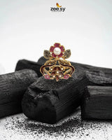 Delightful Floral Crystal Pave Ring Finger Ring - Zeesy Jewellery Pakistan | Premium Artificial & Imitation Jewellery