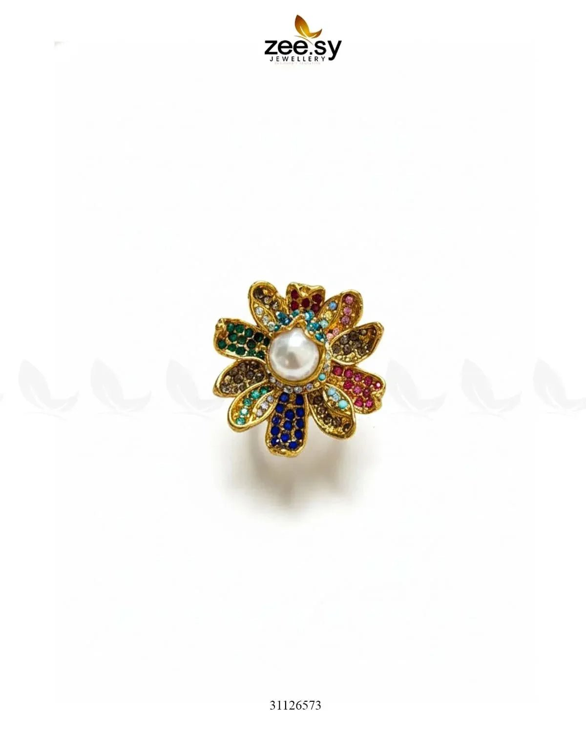 Floral Art Cluster Pave Ring Finger Ring - Zeesy Jewellery Pakistan | Premium Artificial & Imitation Jewellery