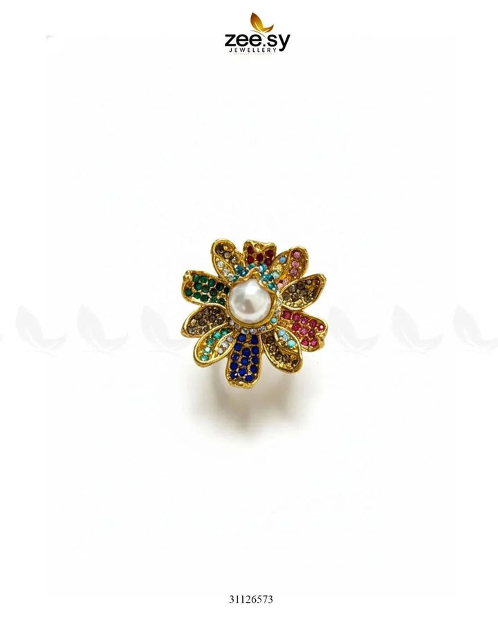 Floral Art Cluster Pave Ring Finger Ring - Zeesy Jewellery Pakistan | Premium Artificial & Imitation Jewellery