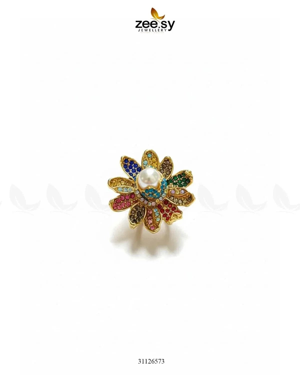 Floral Art Cluster Pave Ring Finger Ring - Zeesy Jewellery Pakistan | Premium Artificial & Imitation Jewellery