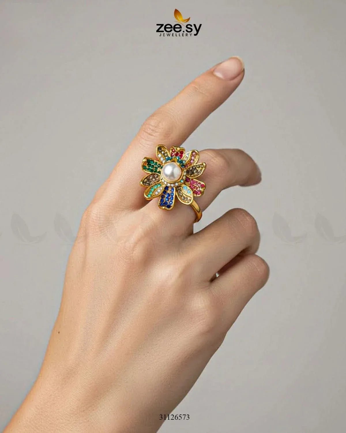 Floral Art Cluster Pave Ring Finger Ring - Zeesy Jewellery Pakistan | Premium Artificial & Imitation Jewellery