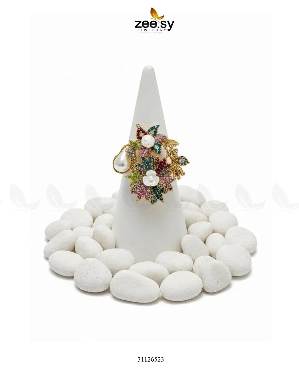 Flower Brooch Turkish Style Ring Finger Ring - Zeesy Jewellery Pakistan | Premium Artificial & Imitation Jewellery