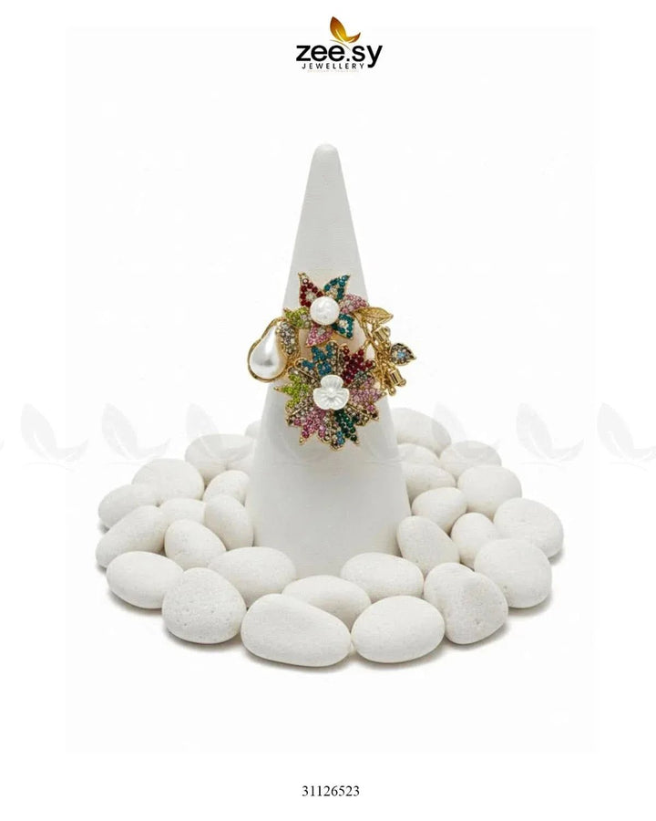 Flower Brooch Turkish Style Ring Finger Ring - Zeesy Jewellery Pakistan | Premium Artificial & Imitation Jewellery
