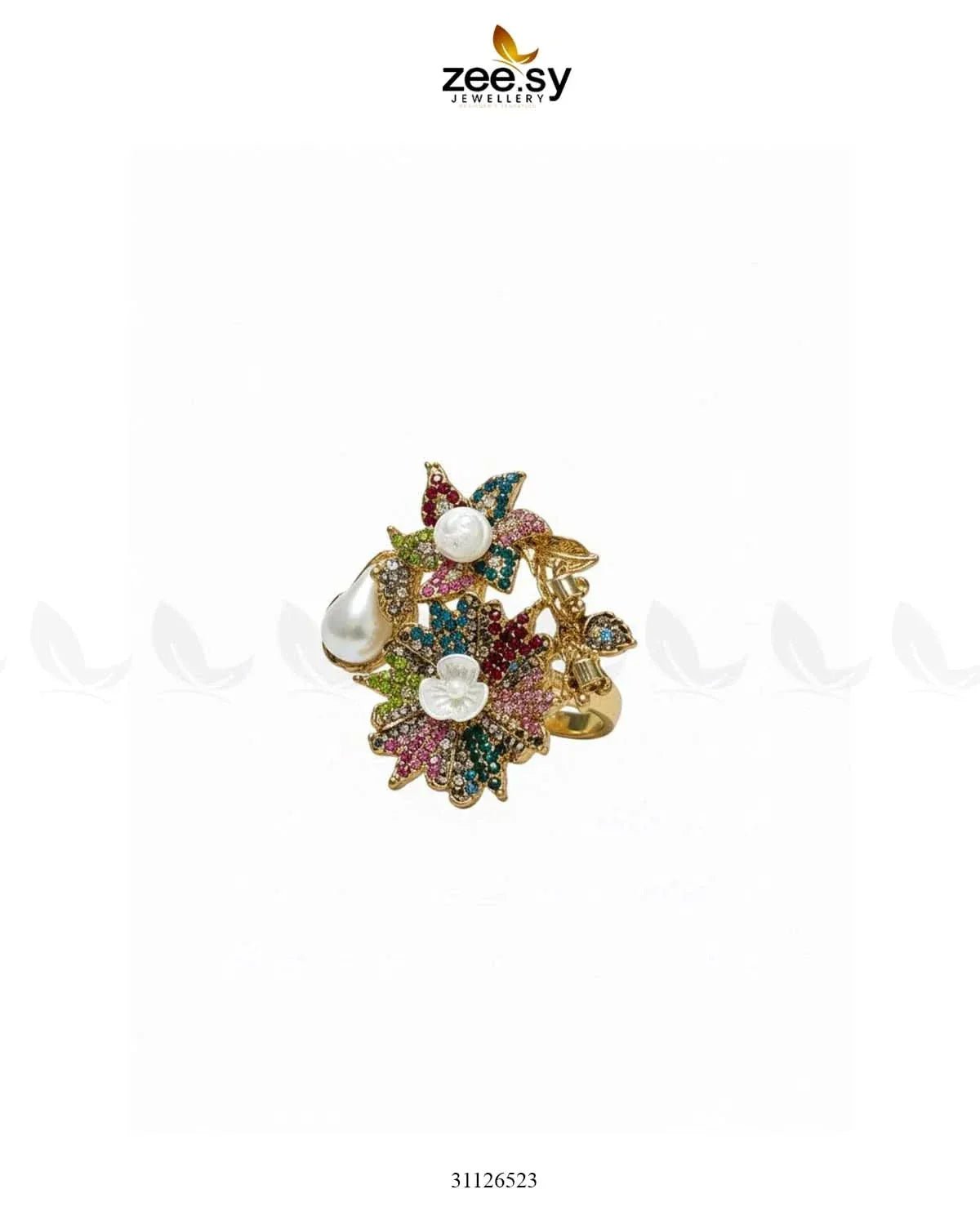 Flower Brooch Turkish Style Ring Finger Ring - Zeesy Jewellery Pakistan | Premium Artificial & Imitation Jewellery