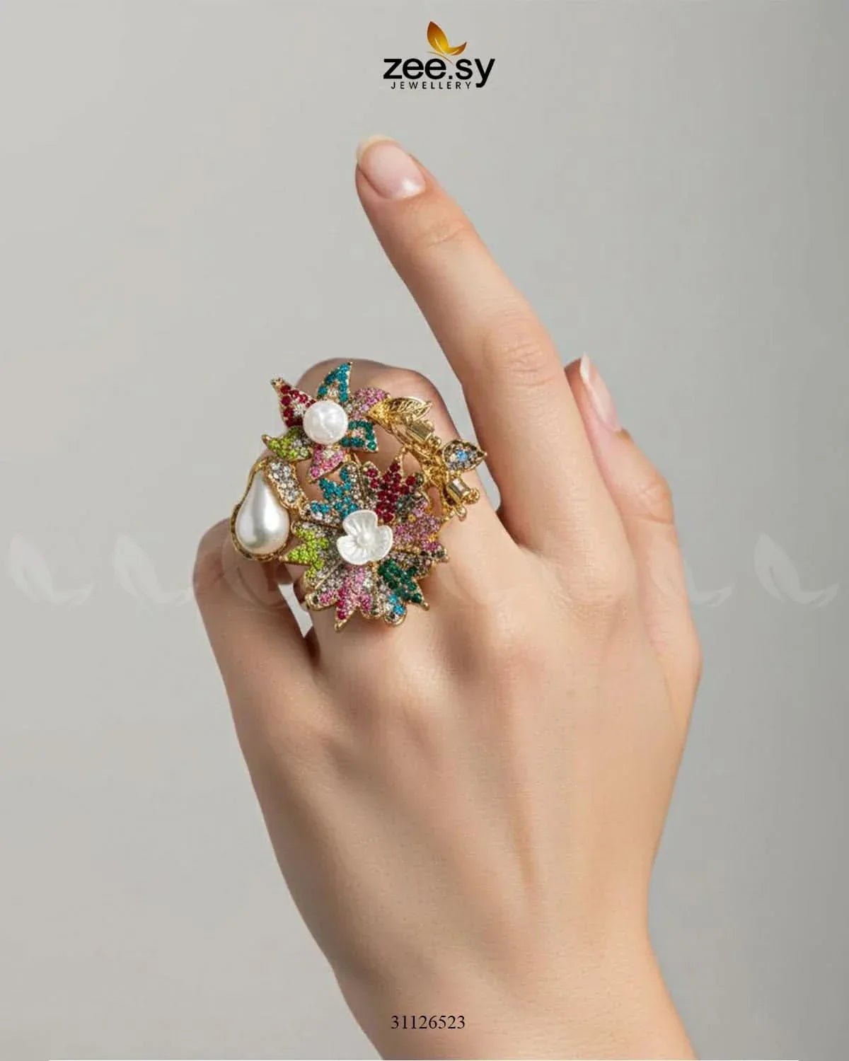 Flower Brooch Turkish Style Ring Finger Ring - Zeesy Jewellery Pakistan | Premium Artificial & Imitation Jewellery