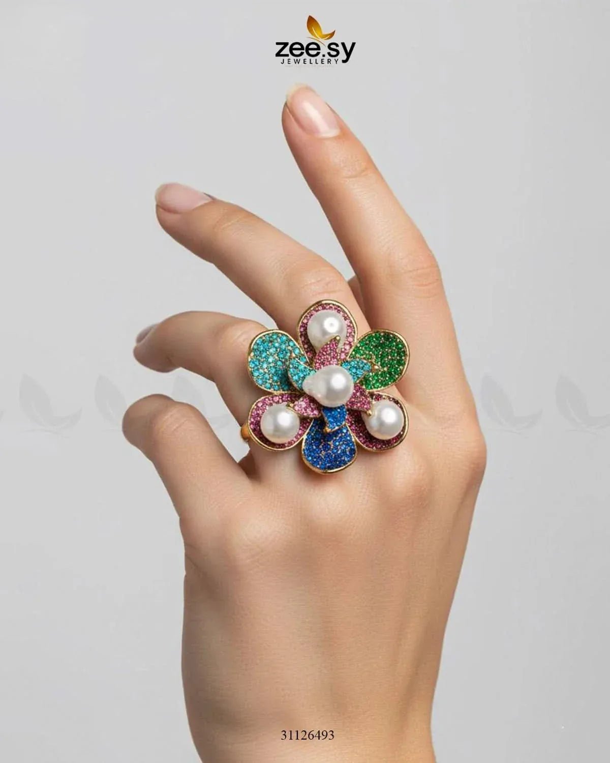 Garnet Lane Flower Ring Finger Ring - Zeesy Jewellery Pakistan | Premium Artificial & Imitation Jewellery