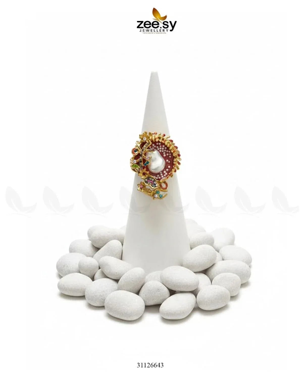 Meenakari Cocktail Baroque Pearl Ring Finger Ring - Zeesy Jewellery Pakistan | Premium Artificial & Imitation Jewellery