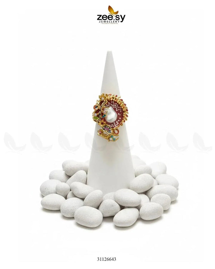 Meenakari Cocktail Baroque Pearl Ring Finger Ring - Zeesy Jewellery Pakistan | Premium Artificial & Imitation Jewellery