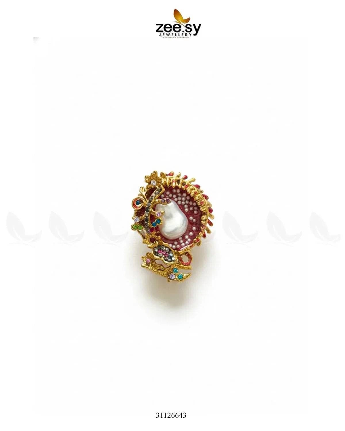 Meenakari Cocktail Baroque Pearl Ring Finger Ring - Zeesy Jewellery Pakistan | Premium Artificial & Imitation Jewellery
