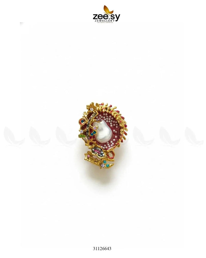 Meenakari Cocktail Baroque Pearl Ring Finger Ring - Zeesy Jewellery Pakistan | Premium Artificial & Imitation Jewellery