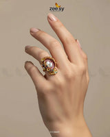 Meenakari Cocktail Baroque Pearl Ring Finger Ring - Zeesy Jewellery Pakistan | Premium Artificial & Imitation Jewellery