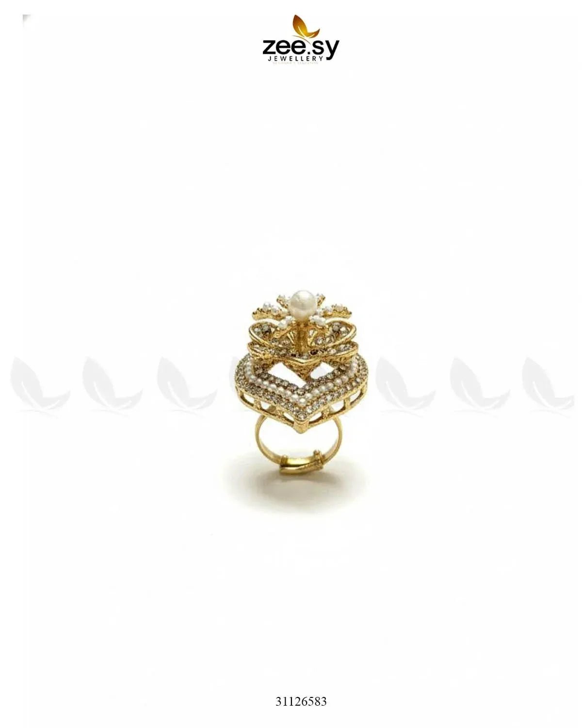 Starlit Leaf Cluster Pave Ring Finger Ring - Zeesy Jewellery Pakistan | Premium Artificial & Imitation Jewellery