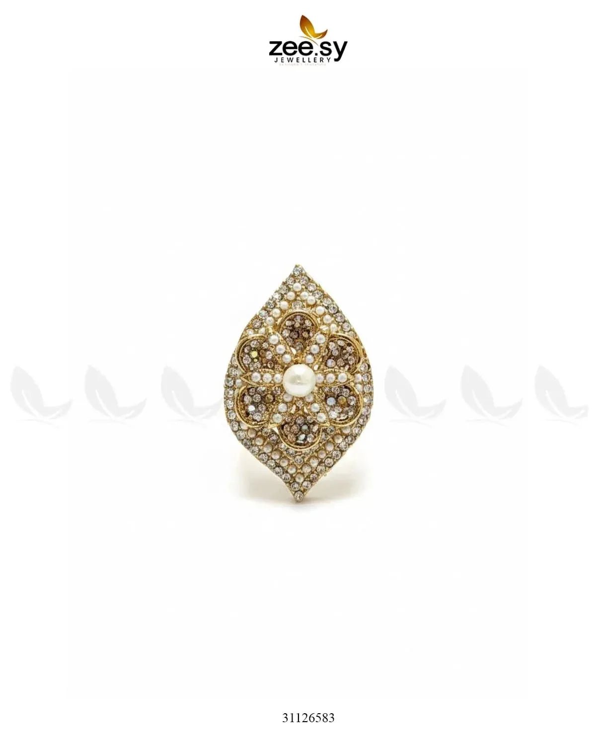 Starlit Leaf Cluster Pave Ring Finger Ring - Zeesy Jewellery Pakistan | Premium Artificial & Imitation Jewellery