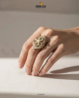 Starlit Leaf Cluster Pave Ring Finger Ring - Zeesy Jewellery Pakistan | Premium Artificial & Imitation Jewellery