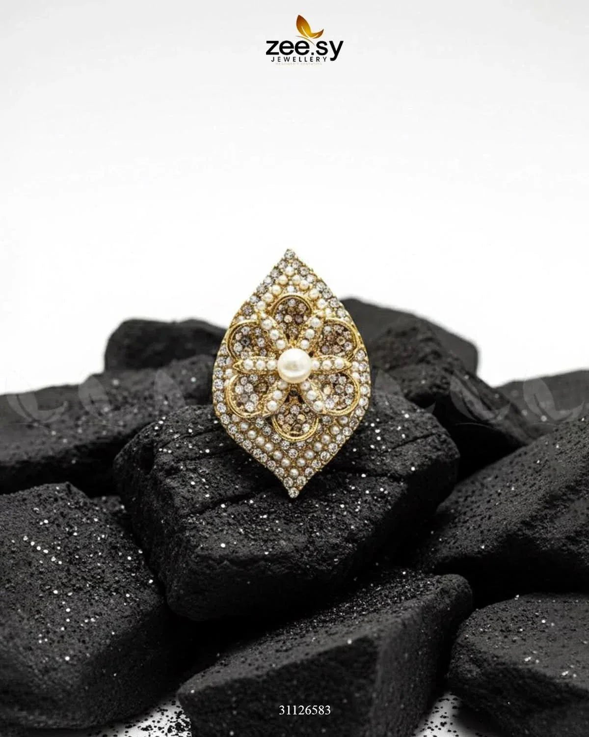 Starlit Leaf Cluster Pave Ring Finger Ring - Zeesy Jewellery Pakistan | Premium Artificial & Imitation Jewellery