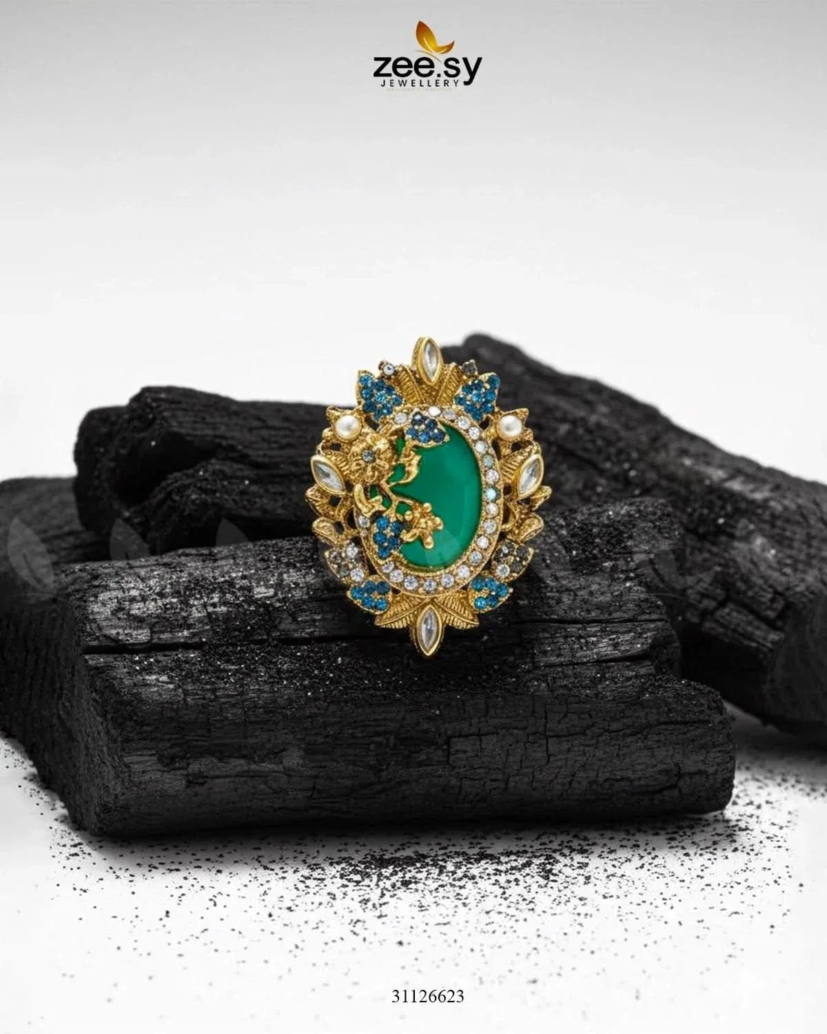 Vintage Uncut Stone Turkish Ring Finger Ring - Zeesy Jewellery Pakistan | Premium Artificial & Imitation Jewellery