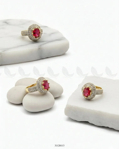 Majestic Double Halo Crown Ring Ruby Finger Ring - Zeesy Jewellery Pakistan | Premium Artificial & Imitation Jewellery