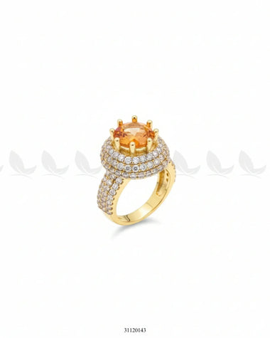 Majestic Double Halo Crown Ring Champagne Finger Ring - Zeesy Jewellery Pakistan | Premium Artificial & Imitation Jewellery