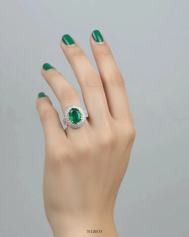 Majestic Double Halo Crown Ring Emerald Green Finger Ring - Zeesy Jewellery Pakistan | Premium Artificial & Imitation Jewellery