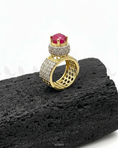 Royal High Setting Wide Ring Ruby Finger Ring - Zeesy Jewellery Pakistan | Premium Artificial & Imitation Jewellery