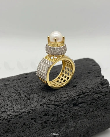 Royal High Setting Wide Ring Pearl Finger Ring - Zeesy Jewellery Pakistan | Premium Artificial & Imitation Jewellery