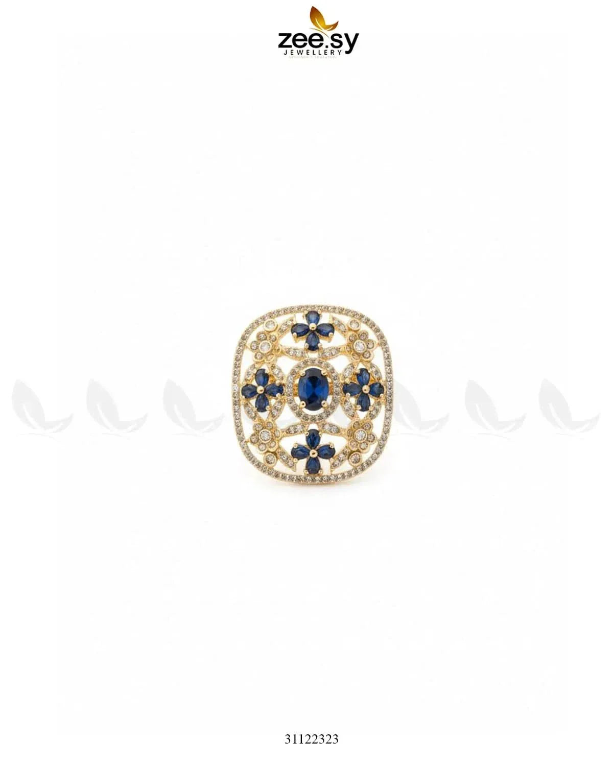 Heirloom Square Filigree Ring Golden Blue Finger Ring - Zeesy Jewellery Pakistan | Premium Artificial & Imitation Jewellery