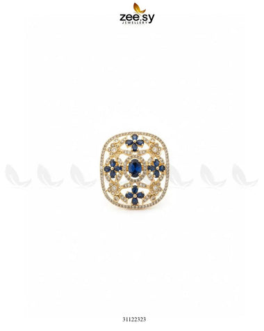 Heirloom Square Filigree Ring Golden Blue Finger Ring - Zeesy Jewellery Pakistan | Premium Artificial & Imitation Jewellery