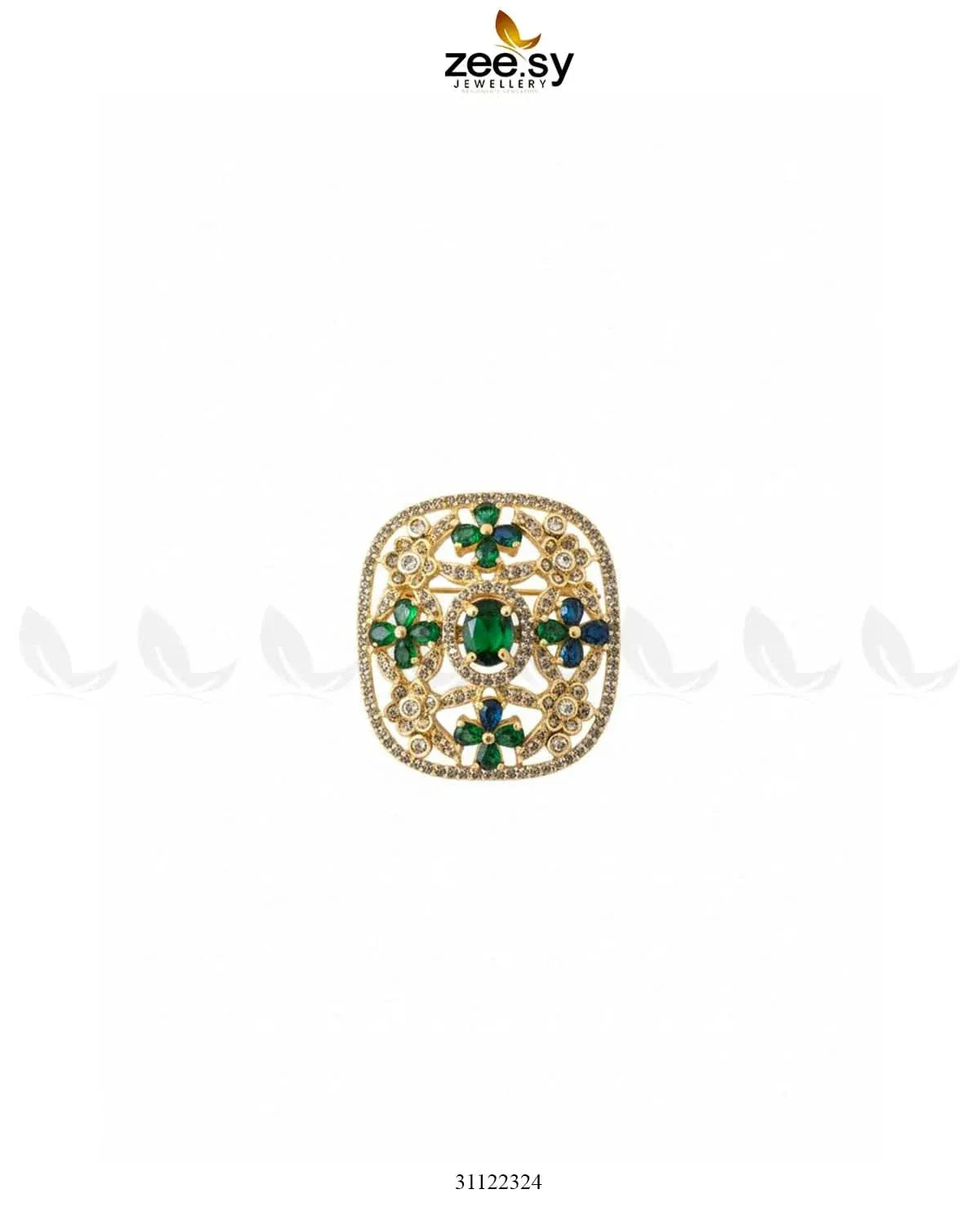 Heirloom Square Filigree Ring Golden Green Finger Ring - Zeesy Jewellery Pakistan | Premium Artificial & Imitation Jewellery