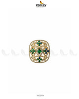 Heirloom Square Filigree Ring Golden Green Finger Ring - Zeesy Jewellery Pakistan | Premium Artificial & Imitation Jewellery
