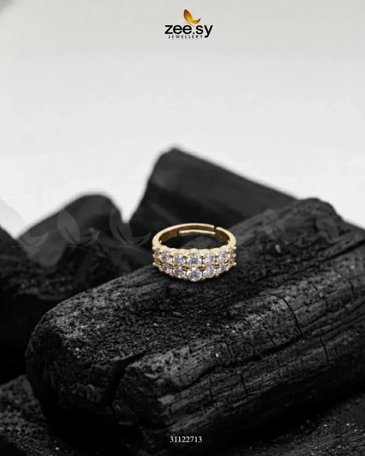 Double Row Brilliant Pavé Ring Golden Finger Ring - Zeesy Jewellery Pakistan | Premium Artificial & Imitation Jewellery