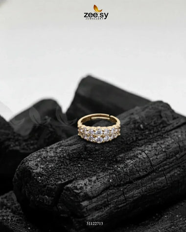Double Row Brilliant Pavé Ring Golden Finger Ring - Zeesy Jewellery Pakistan | Premium Artificial & Imitation Jewellery