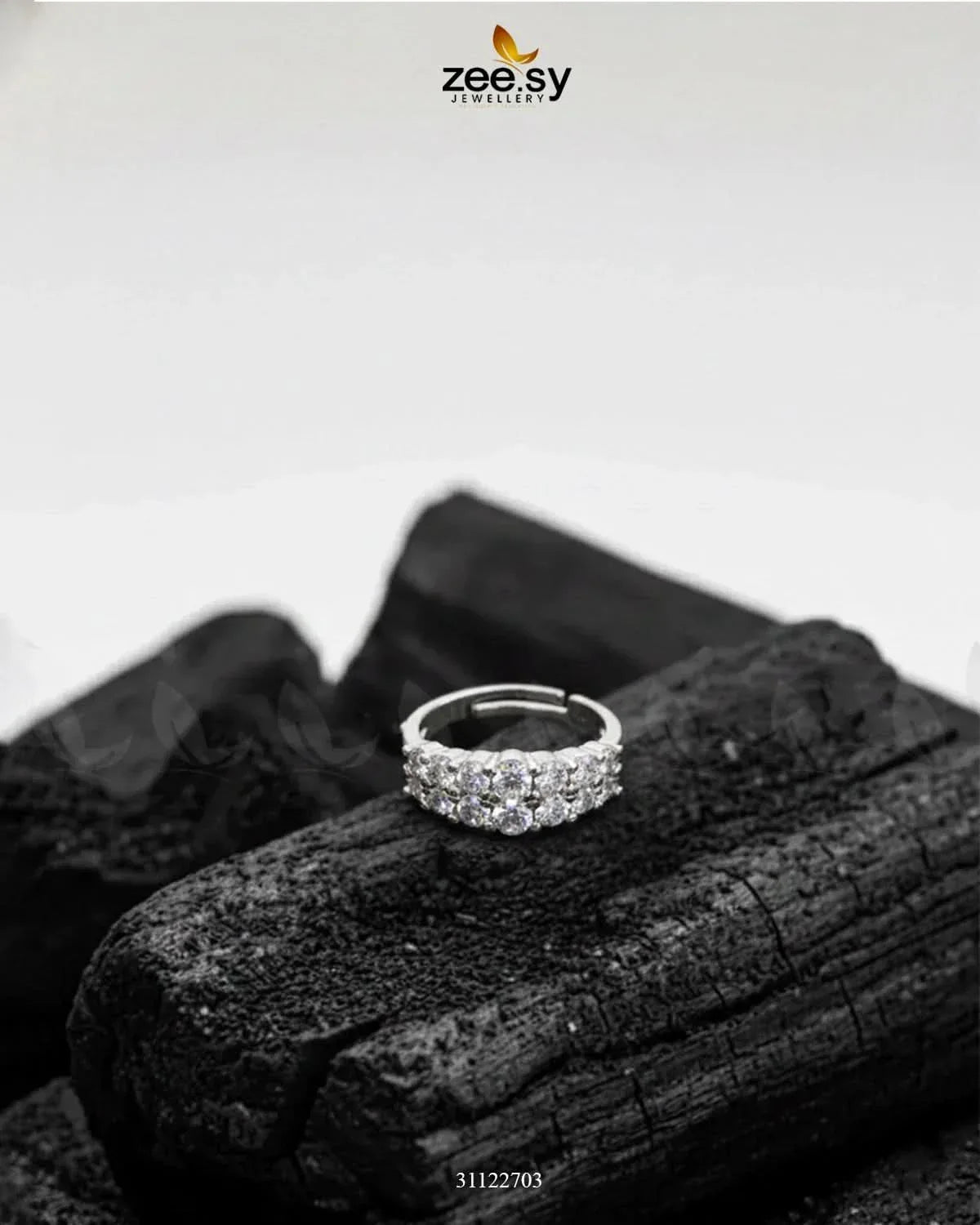 Double Row Brilliant Pavé Ring Silver Finger Ring - Zeesy Jewellery Pakistan | Premium Artificial & Imitation Jewellery