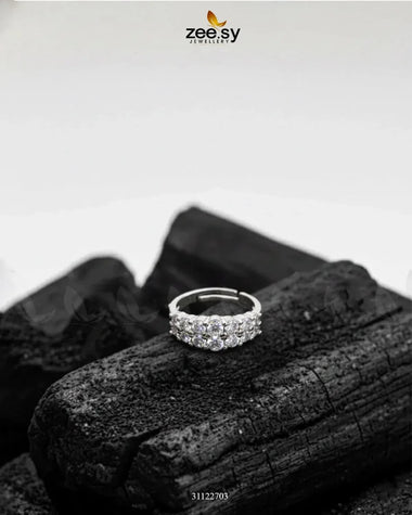 Double Row Brilliant Pavé Ring Silver Finger Ring - Zeesy Jewellery Pakistan | Premium Artificial & Imitation Jewellery