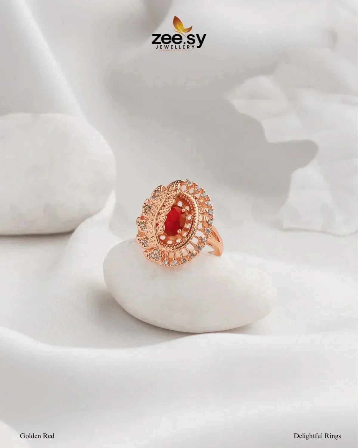 Delightful Ring Golden Red Finger Ring - Zeesy Jewellery Pakistan | Premium Artificial & Imitation Jewellery