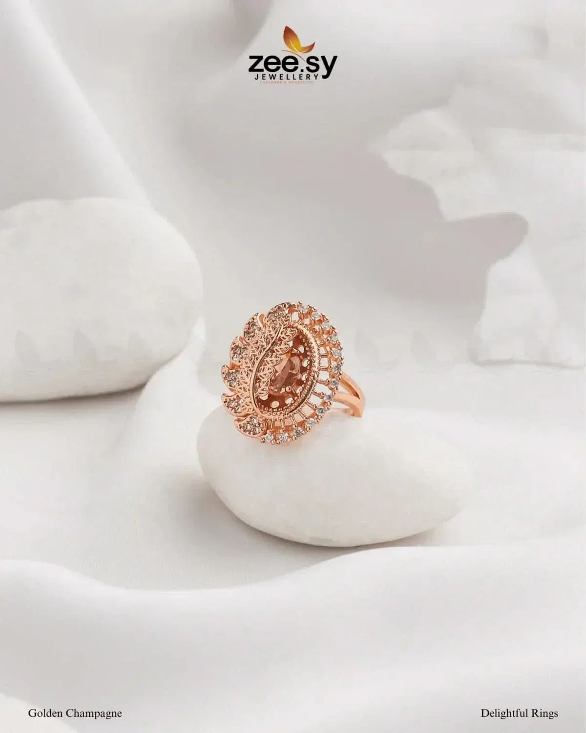 Delightful Ring Golden Champagne Finger Ring - Zeesy Jewellery Pakistan | Premium Artificial & Imitation Jewellery