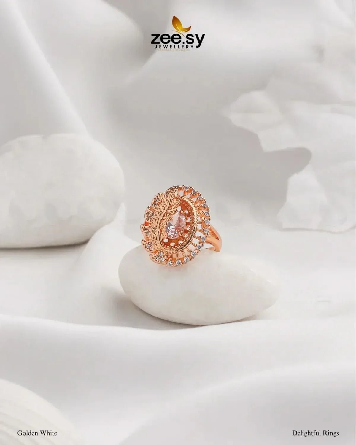 Delightful Ring Golden White Finger Ring - Zeesy Jewellery Pakistan | Premium Artificial & Imitation Jewellery