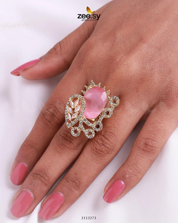Croton Ring Golden Mint Pink Finger Ring - Zeesy Jewellery Pakistan | Premium Artificial & Imitation Jewellery