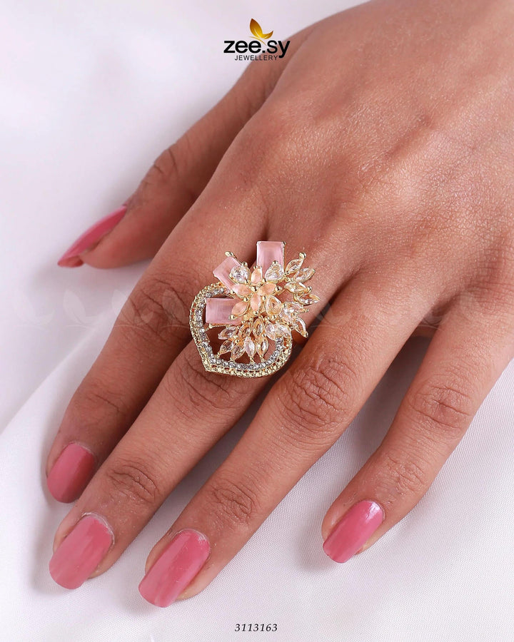 Hoya Ring Golden Mint Pink Finger Ring - Zeesy Jewellery Pakistan | Premium Artificial & Imitation Jewellery