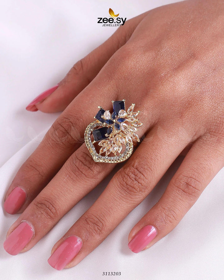 Hoya Ring Golden Blue Finger Ring - Zeesy Jewellery Pakistan | Premium Artificial & Imitation Jewellery