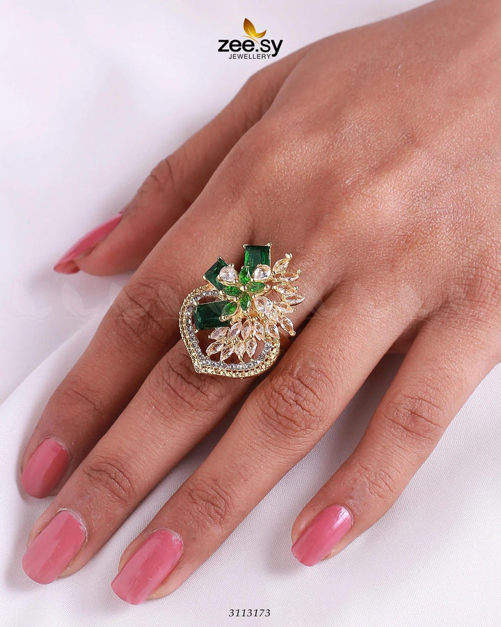 Hoya Ring Golden Green Finger Ring - Zeesy Jewellery Pakistan | Premium Artificial & Imitation Jewellery