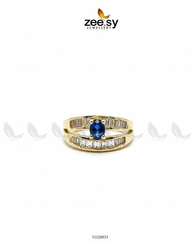 Regal Solitaire Cluster Ring Golden Blue Finger Ring - Zeesy Jewellery Pakistan | Premium Artificial & Imitation Jewellery