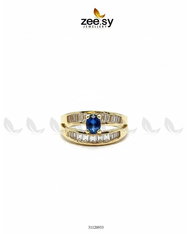 Regal Solitaire Cluster Ring Golden Blue Finger Ring - Zeesy Jewellery Pakistan | Premium Artificial & Imitation Jewellery