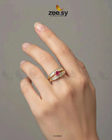 Regal Solitaire Cluster Ring Golden Red Finger Ring - Zeesy Jewellery Pakistan | Premium Artificial & Imitation Jewellery