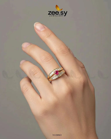 Regal Solitaire Cluster Ring Golden Red Finger Ring - Zeesy Jewellery Pakistan | Premium Artificial & Imitation Jewellery