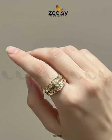 Regal Solitaire Cluster Ring Golden White Finger Ring - Zeesy Jewellery Pakistan | Premium Artificial & Imitation Jewellery
