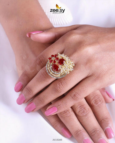 Zoya's Ring Golden Red Finger Ring - Zeesy Jewellery Pakistan | Premium Artificial & Imitation Jewellery