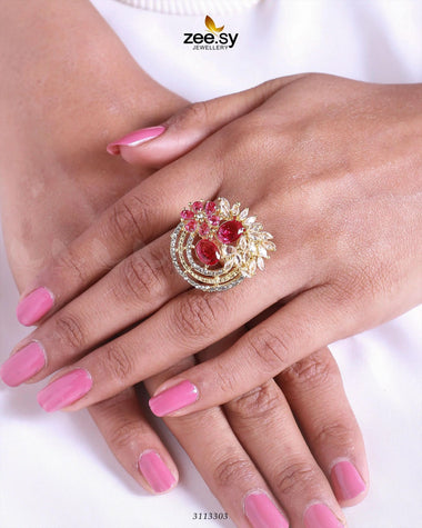 Zoya's Ring Golden Ruby Finger Ring - Zeesy Jewellery Pakistan | Premium Artificial & Imitation Jewellery
