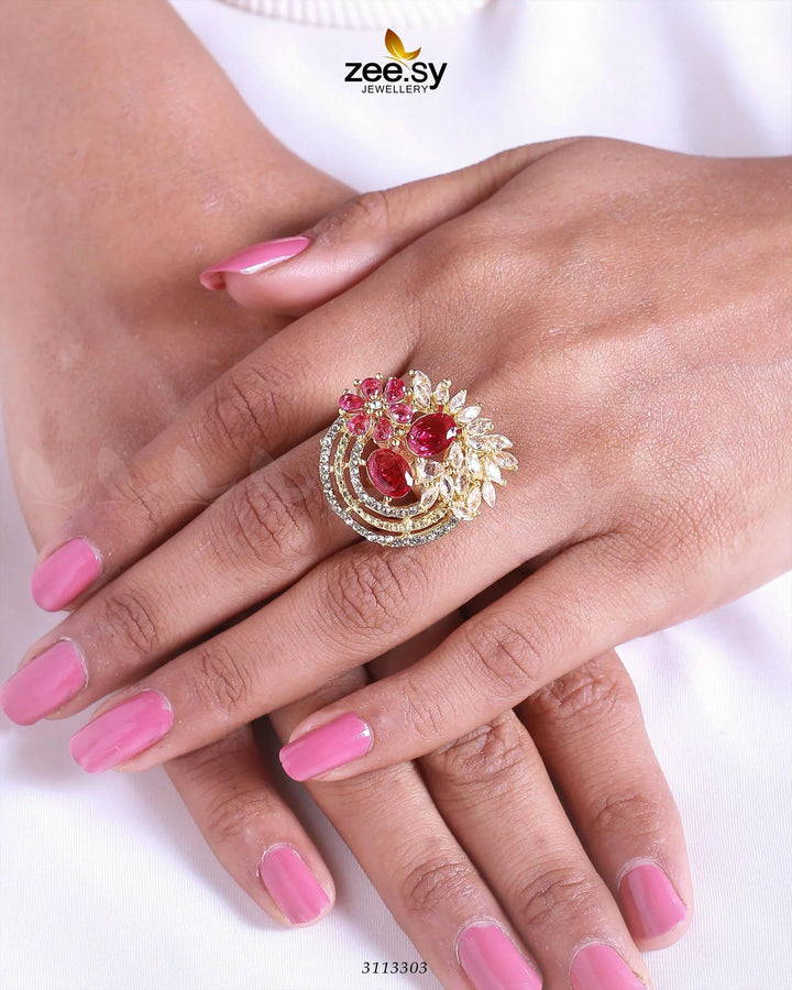 Zoya's Ring Golden Ruby Finger Ring - Zeesy Jewellery Pakistan | Premium Artificial & Imitation Jewellery