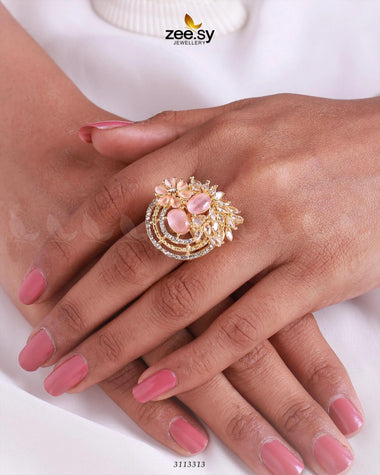 Zoya's Ring Golden Mint Pink Finger Ring - Zeesy Jewellery Pakistan | Premium Artificial & Imitation Jewellery